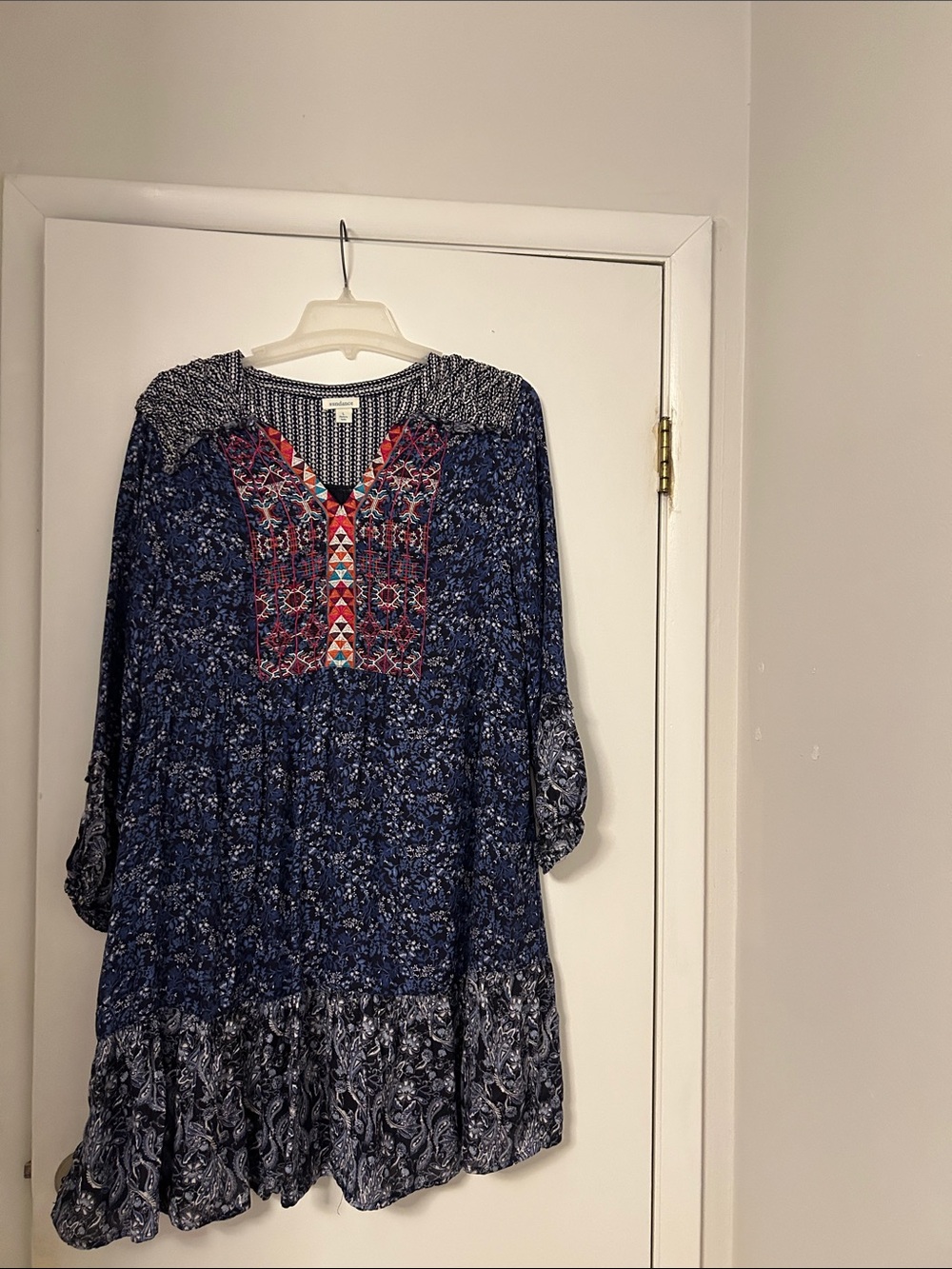 SUNDANCE Blue Boho Embroidered Tunic Dress EUC